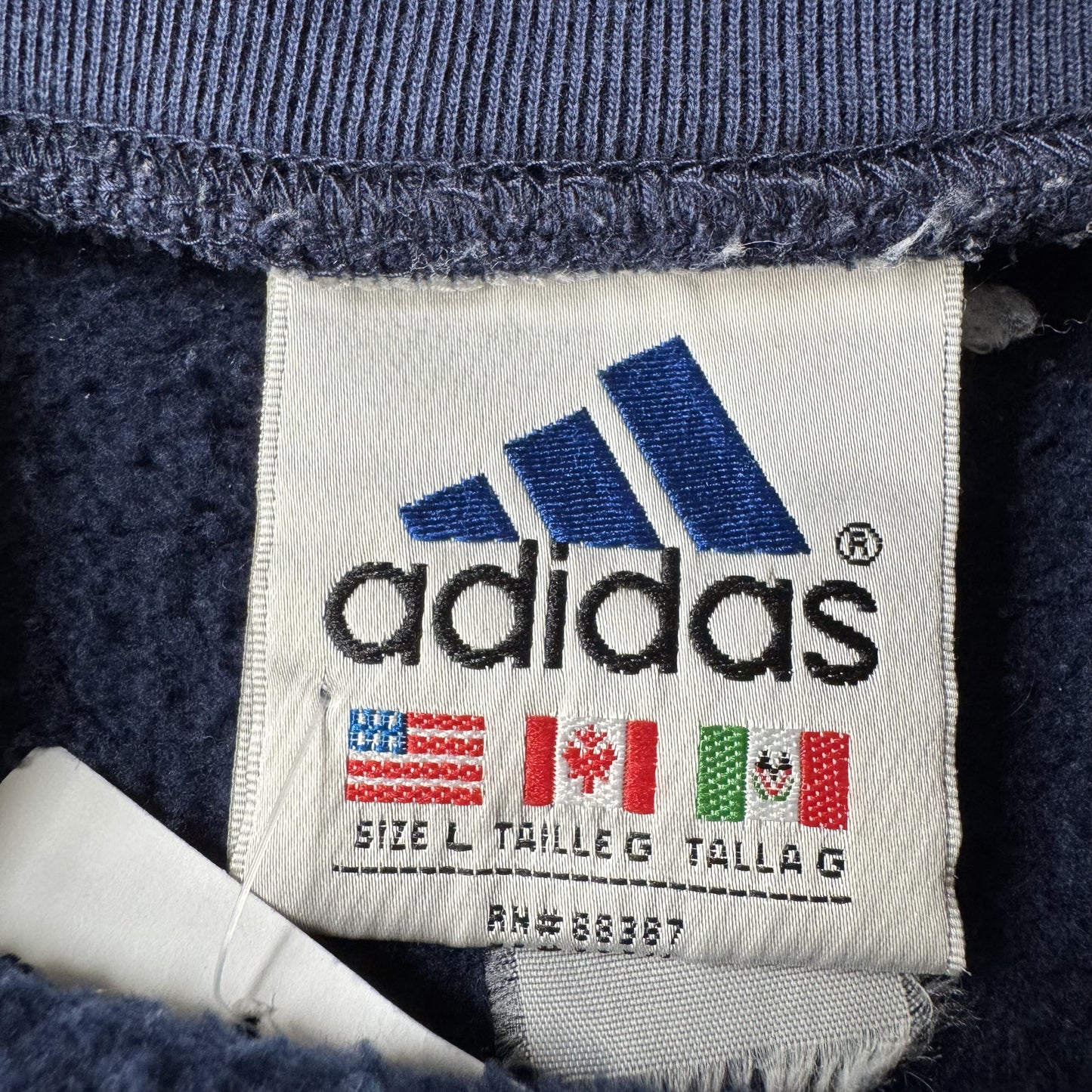90s Adidas Navy Blue Crewneck Sweatshirt with Stripes - L