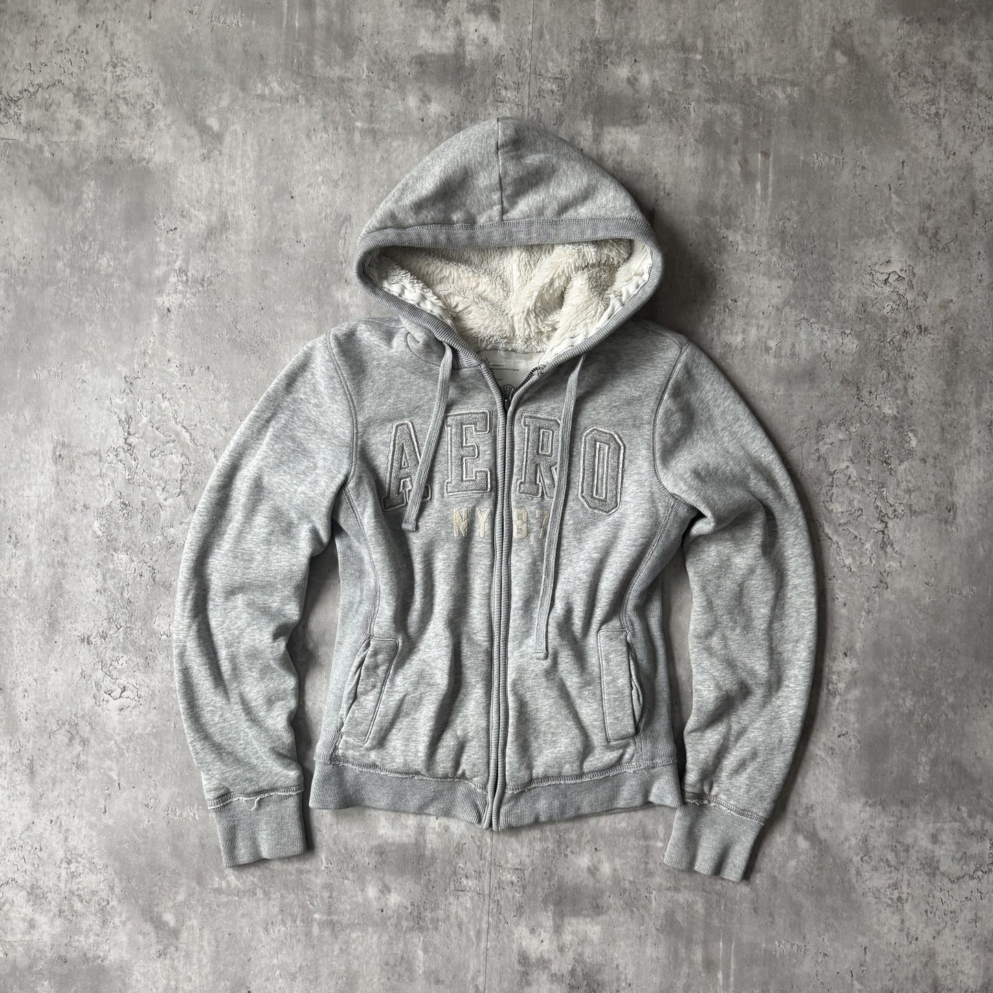 Aeropostale Gray Sherpa Lined Zip-Up Hoodie - S