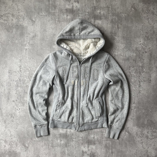 Aeropostale Gray Sherpa Lined Zip-Up Hoodie - S
