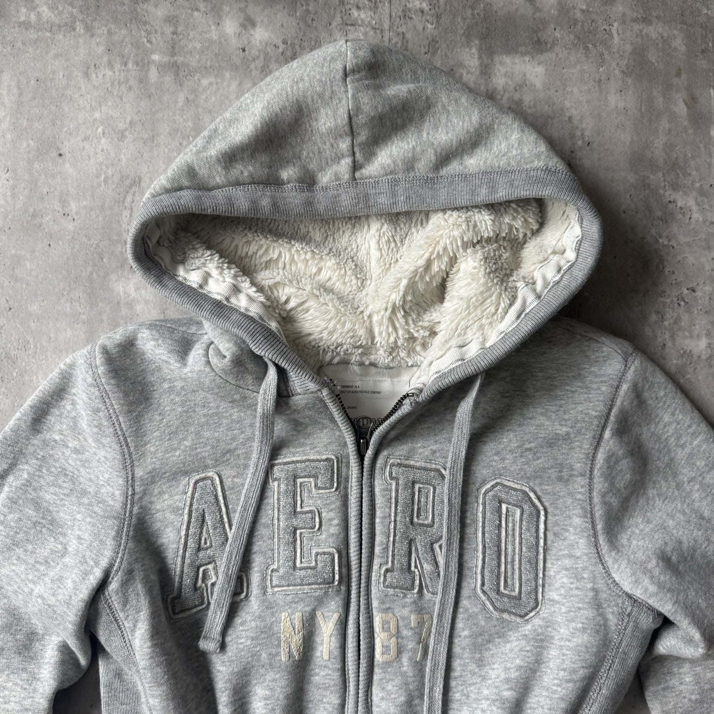 Aeropostale Gray Sherpa Lined Zip-Up Hoodie - S