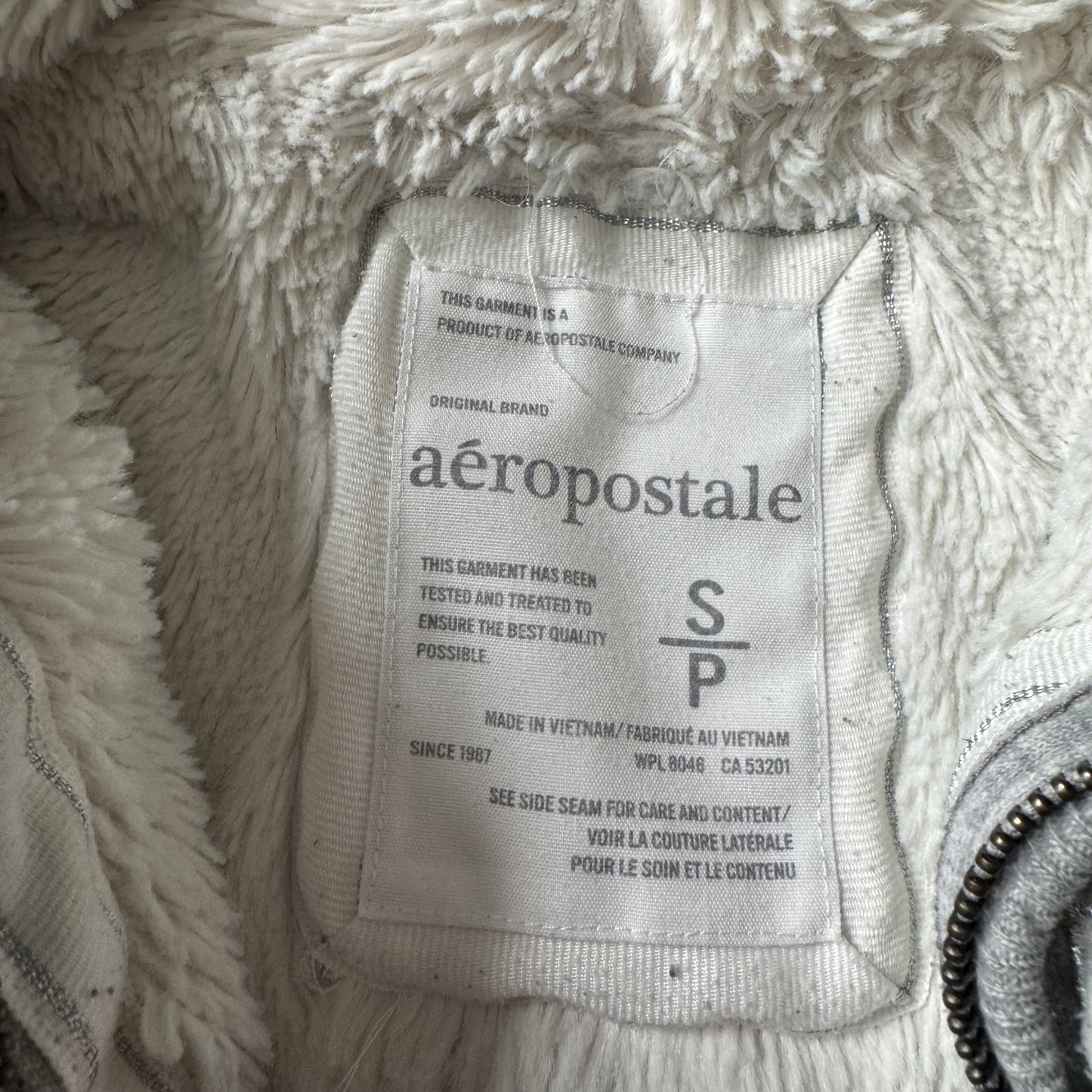 Aeropostale Gray Sherpa Lined Zip-Up Hoodie - S