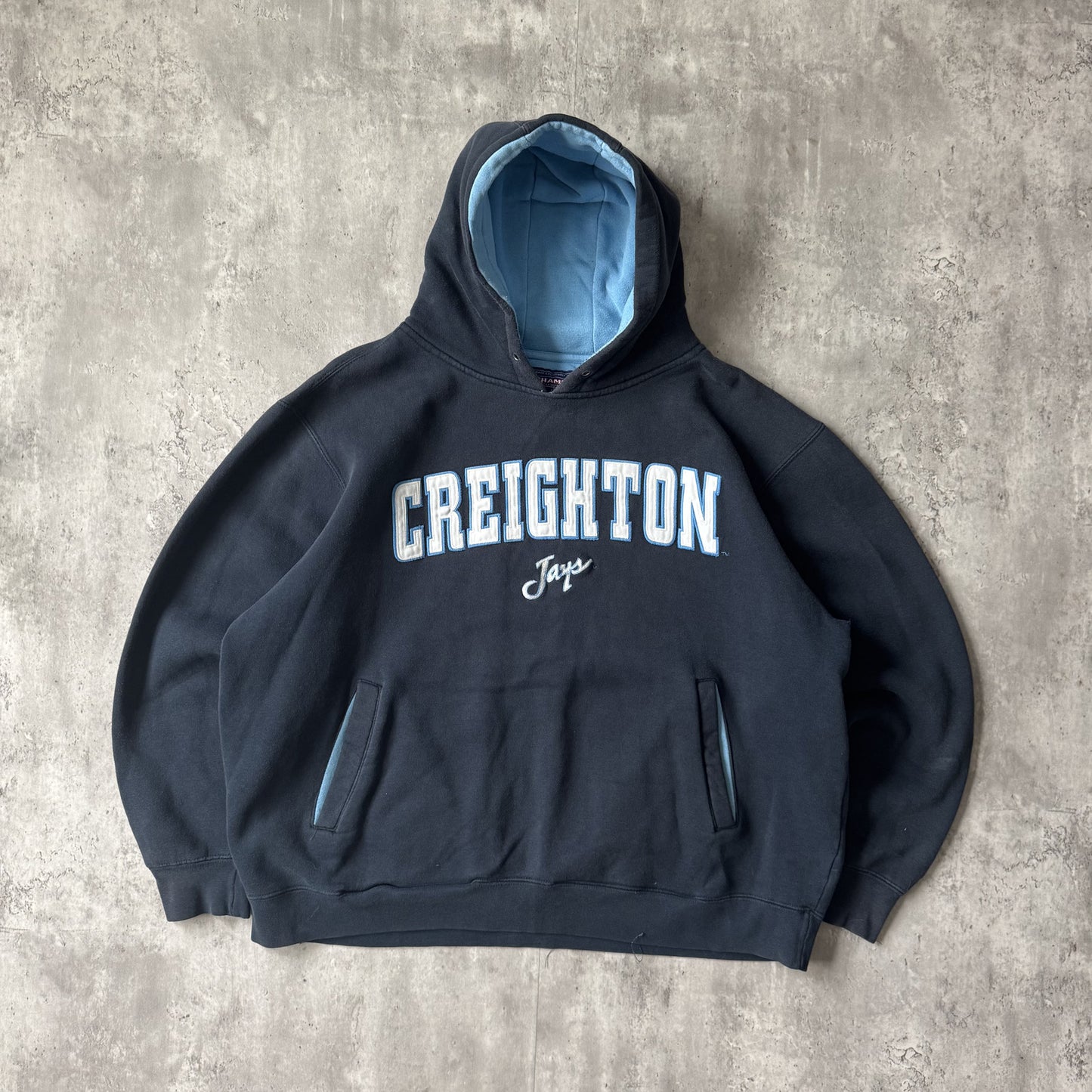 00s Creighton Jays Black and Light Blue Hoodie - XL