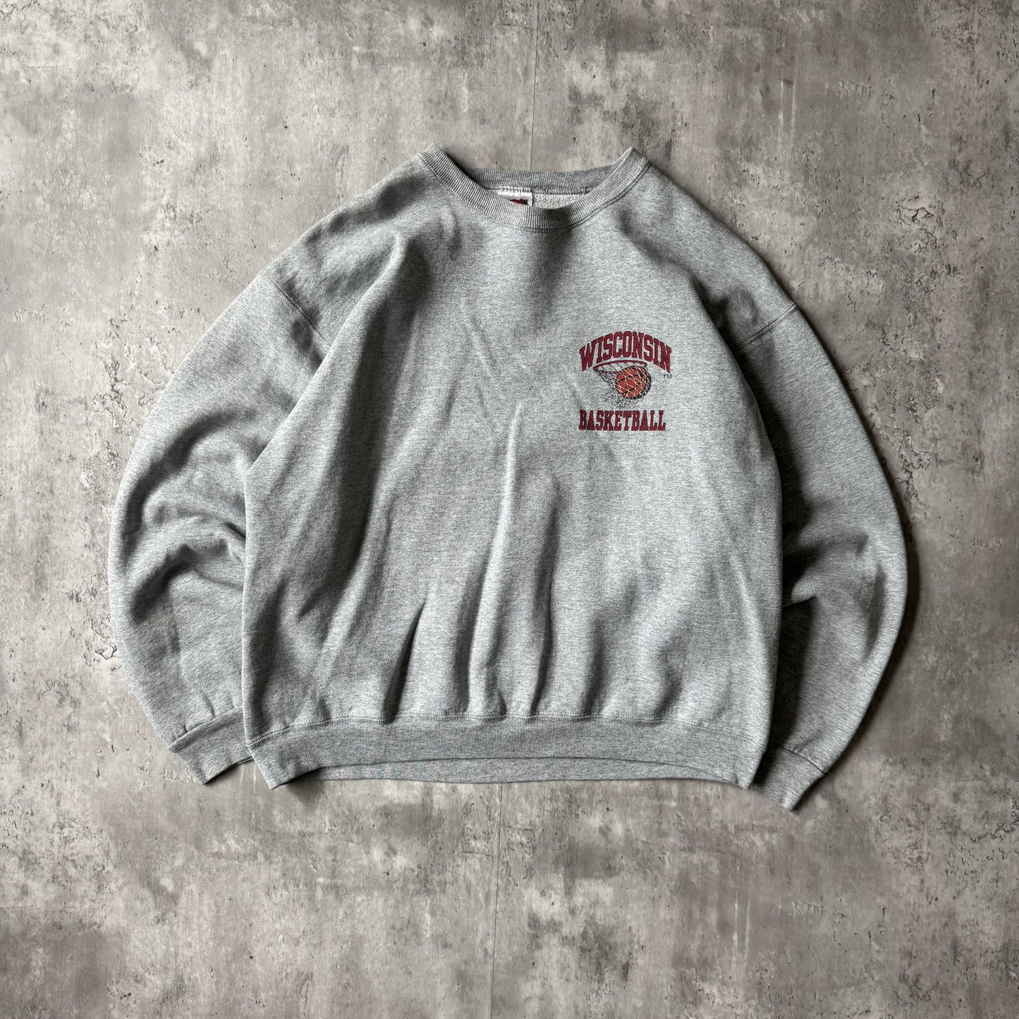90s Fruit of the Loom Wisconsin Basketball Grey Crewneck - L