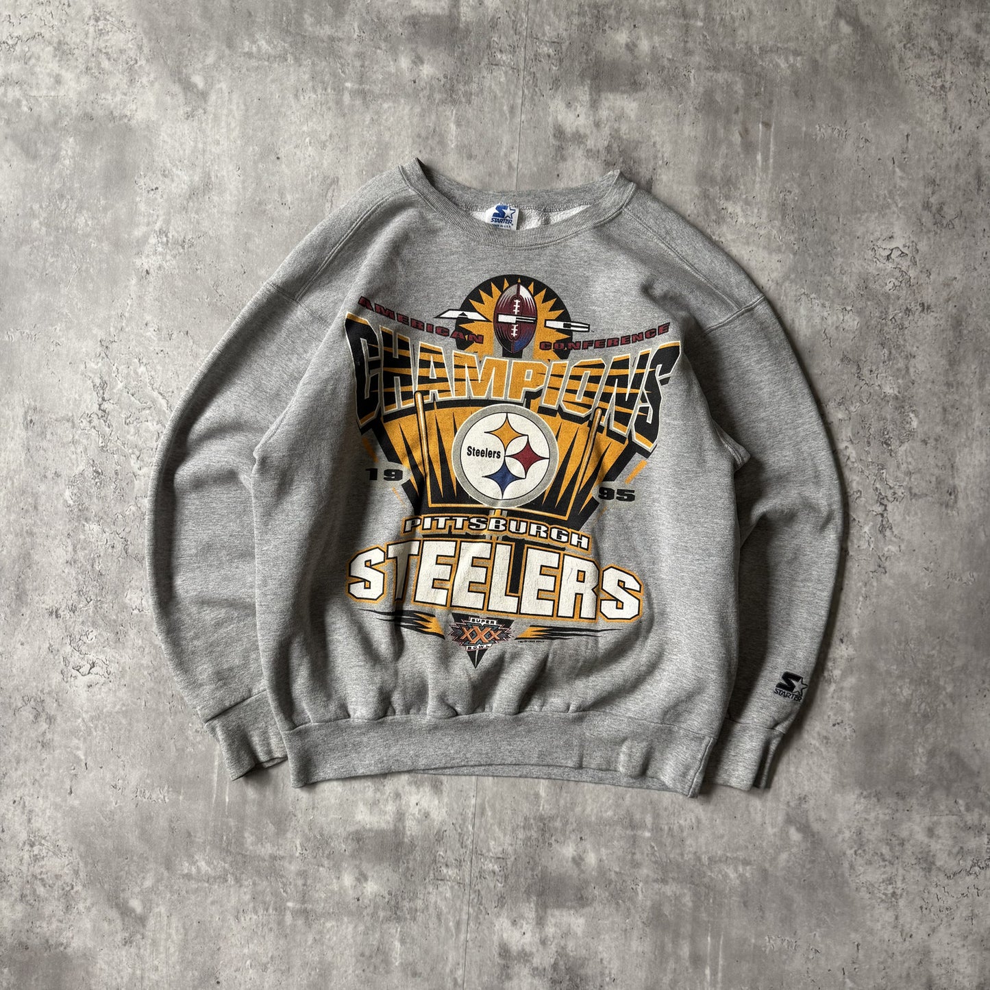 Vintage 1995 Pittsburgh Steelers Champions Gray Crewneck - M