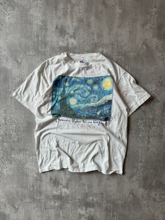 Vintage 90's Paint Stained Van Gogh Starry Night T-shirt - L