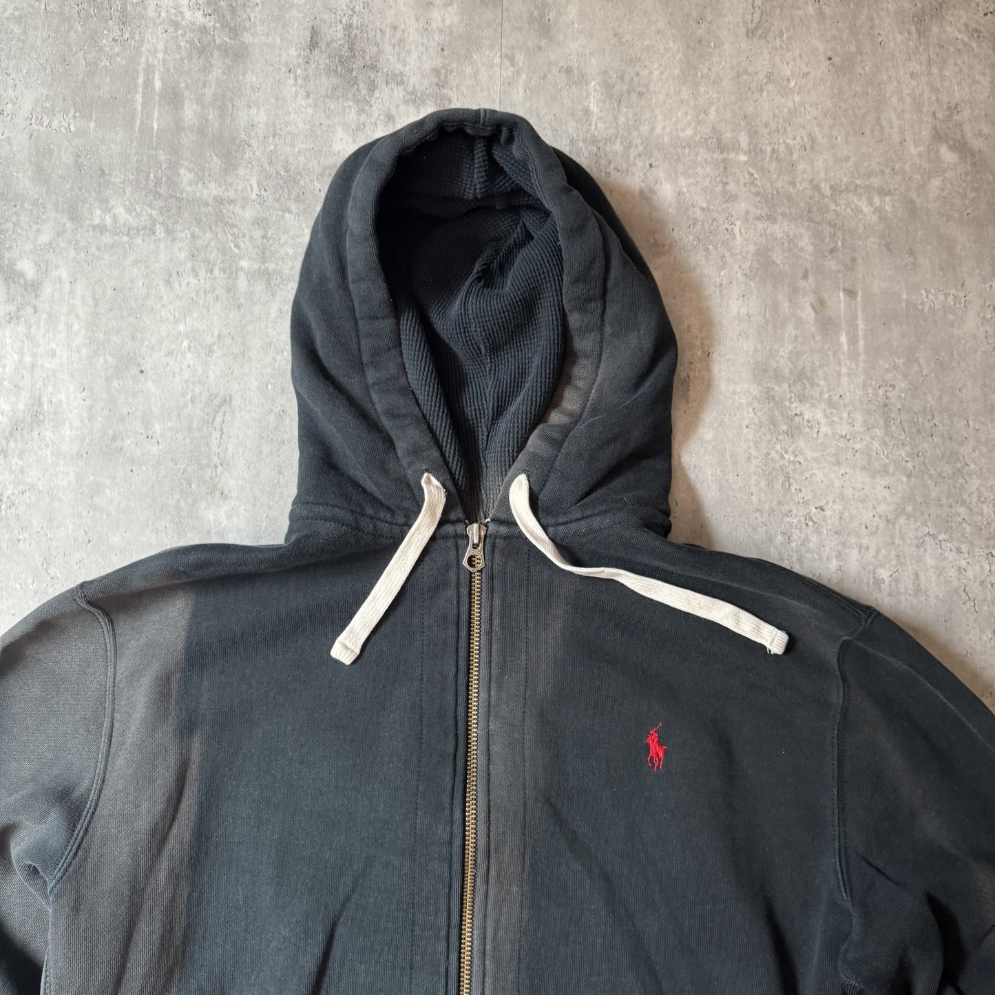 Polo by Ralph Lauren Black Zip-Up Thermal Hoodie XL