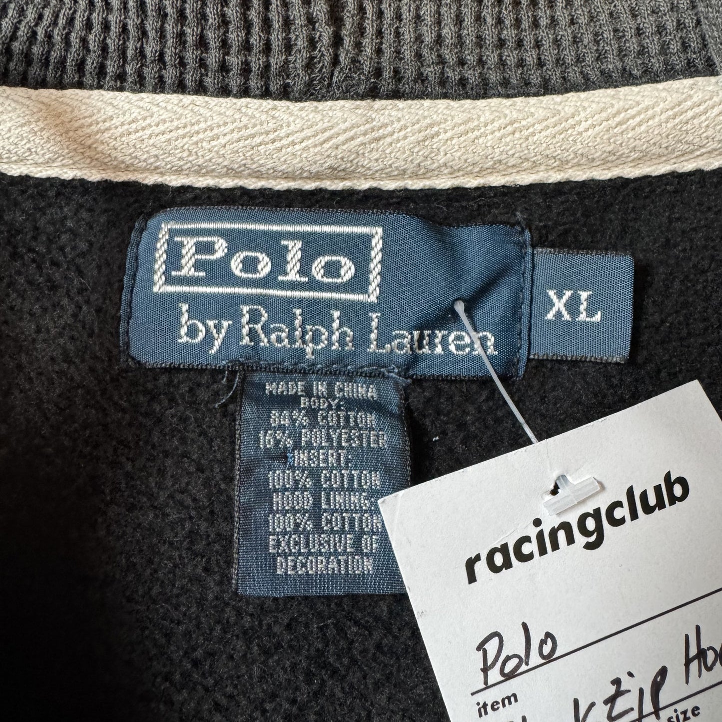 Polo by Ralph Lauren Black Zip-Up Thermal Hoodie XL