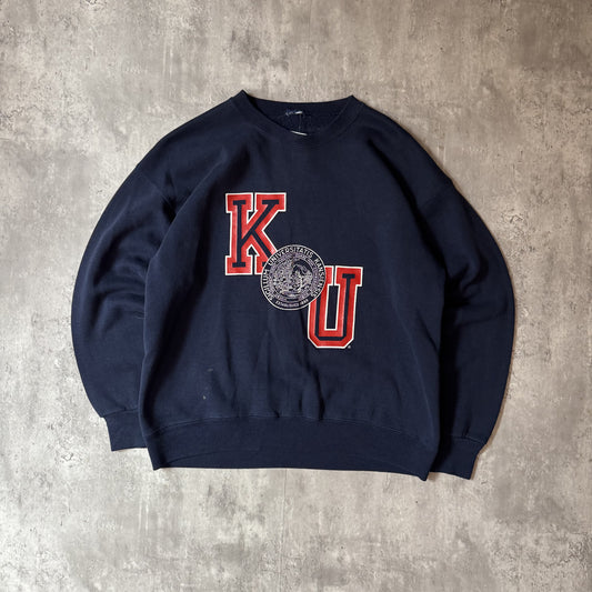 Vintage KU University Navy Blue Crewneck Sweatshirt - L