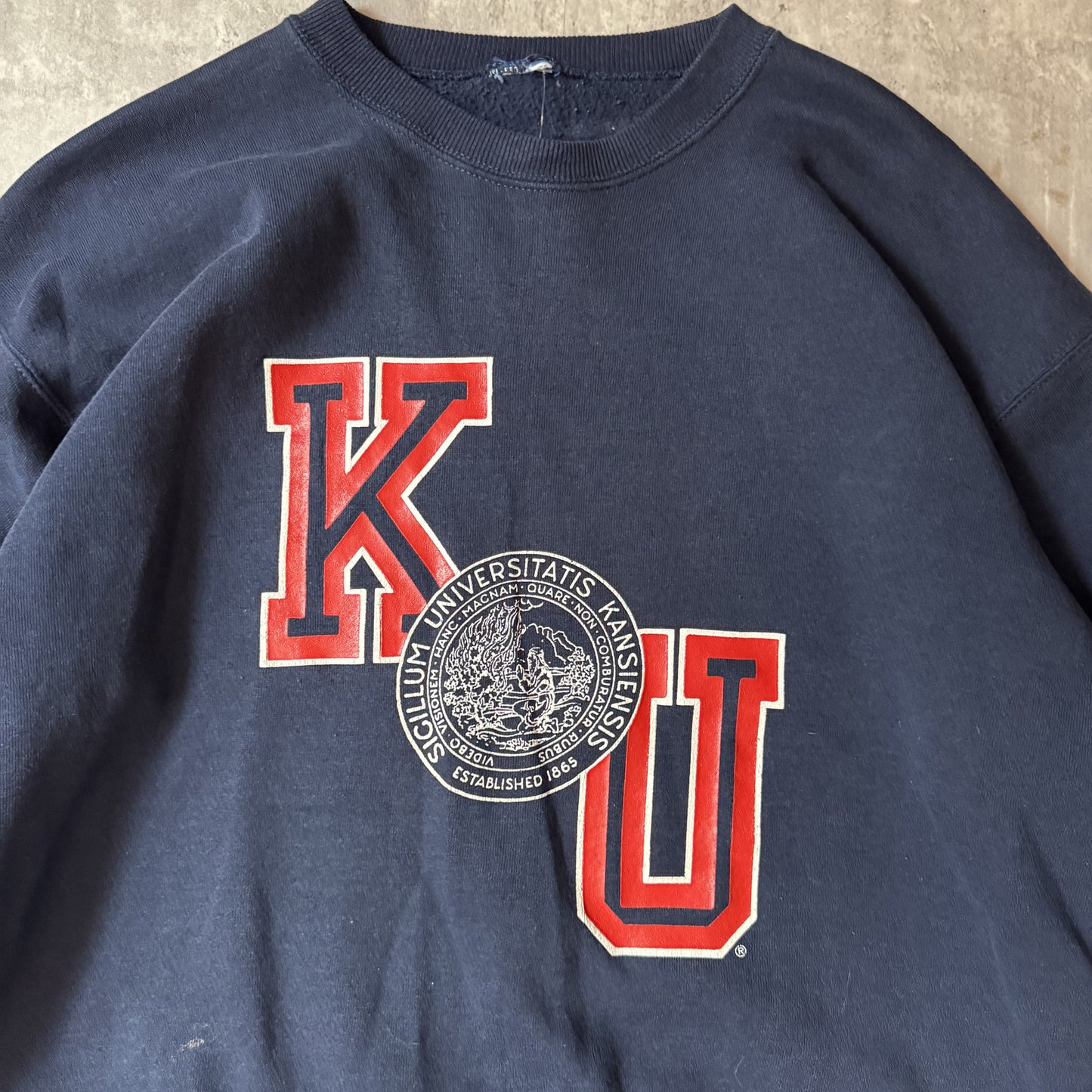 Vintage KU University Navy Blue Crewneck Sweatshirt - L