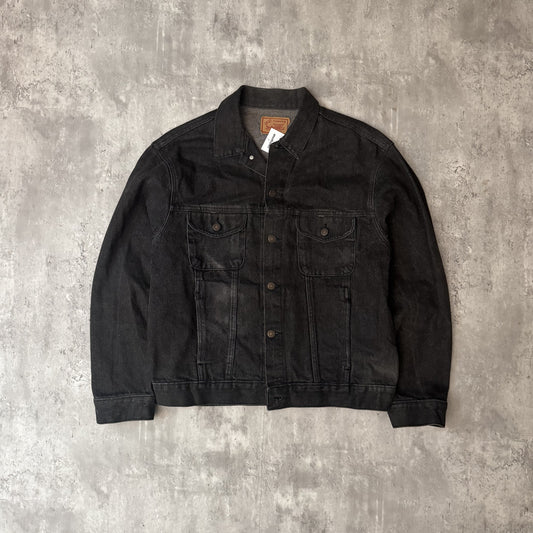 90's GAP Pioneer Black Denim Trucker Jacket - L