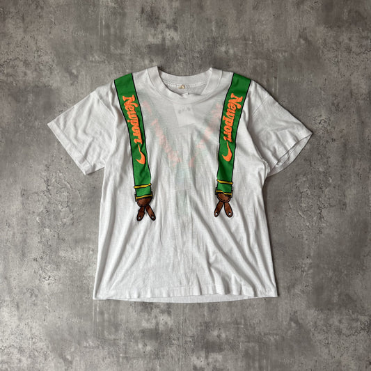 Vintage 80s White Newport Graphic Suspender T-shirt - XL