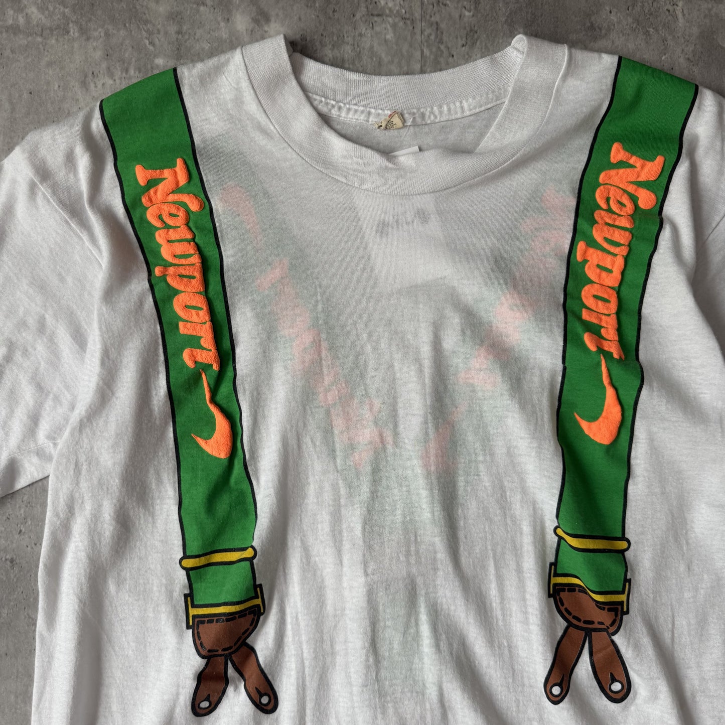 Vintage 80s White Newport Graphic Suspender T-shirt - XL