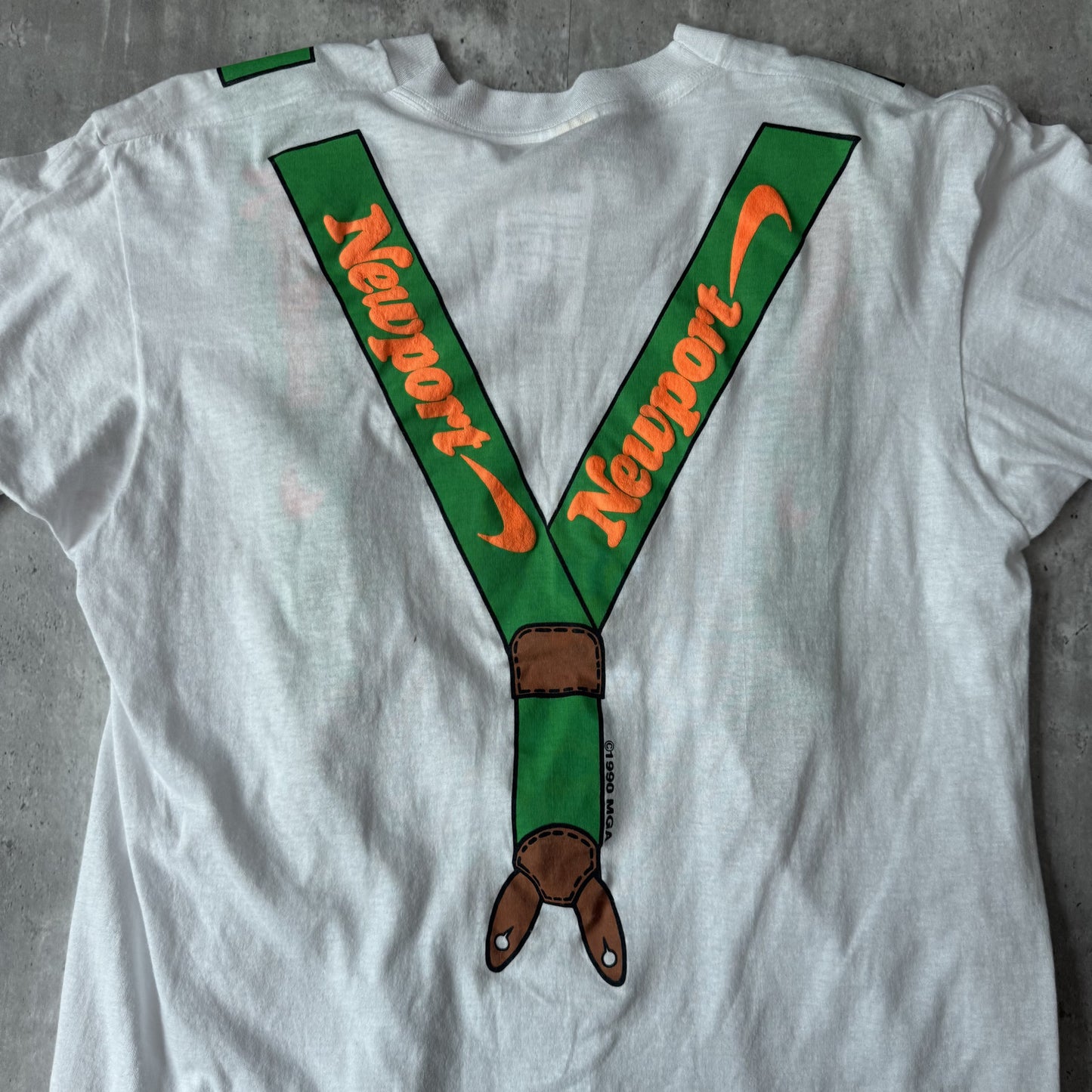 Vintage 80s White Newport Graphic Suspender T-shirt - XL