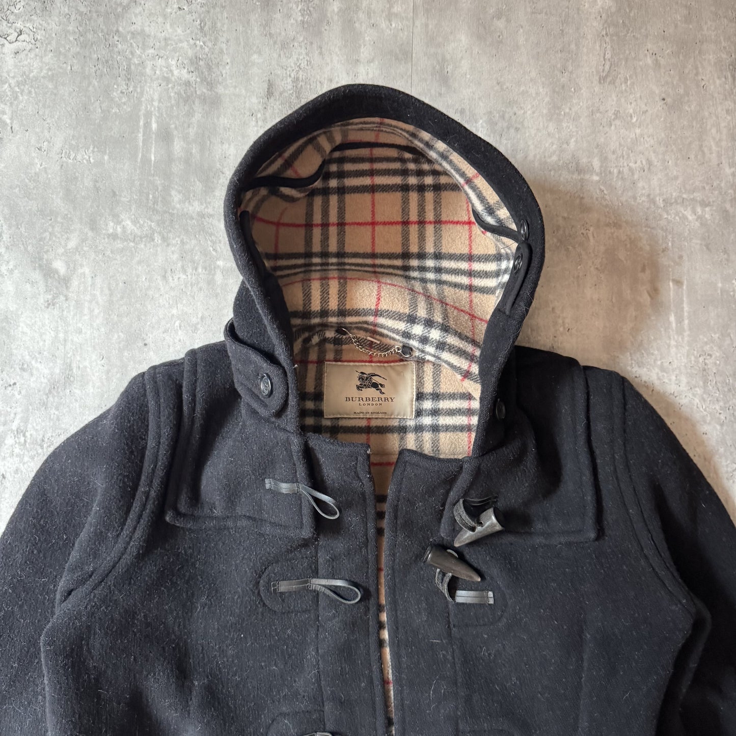 Burberry London Black Wool Hooded Duffle Coat Classic T -M/L