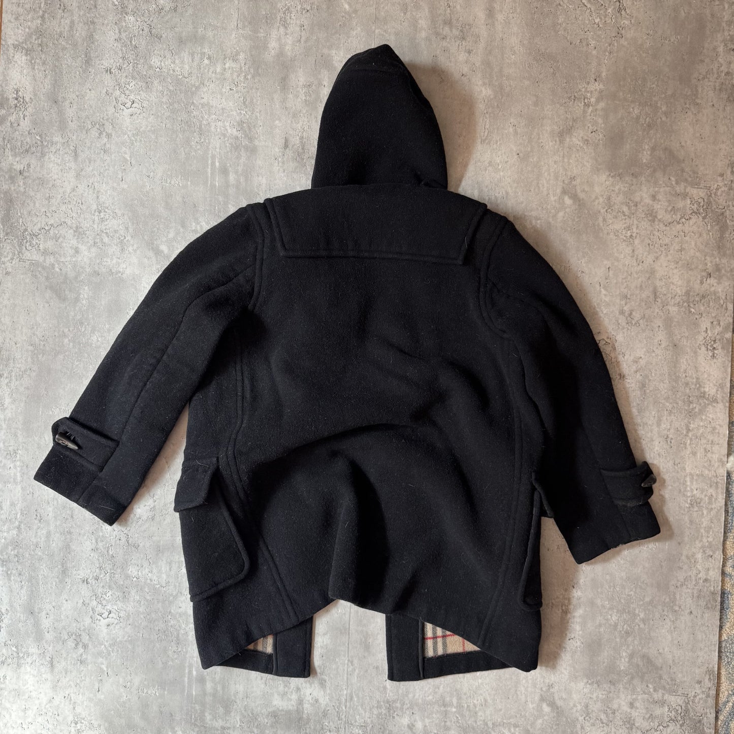 Burberry London Black Wool Hooded Duffle Coat Classic T -M/L