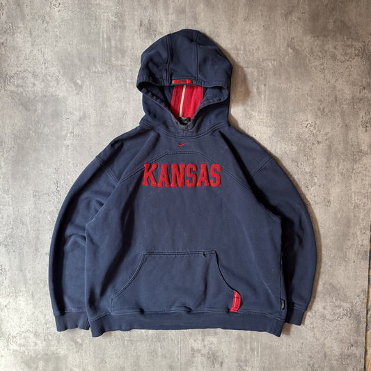 90s Nike Center Swoosh Kansas Navy Hoodie - XL